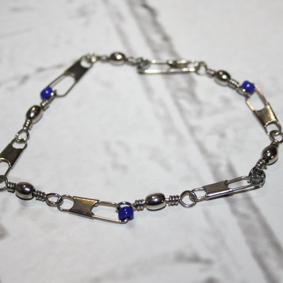 Vintagejelyfish Jewelry Vintage Style Safety Pin Bracelet With Blue